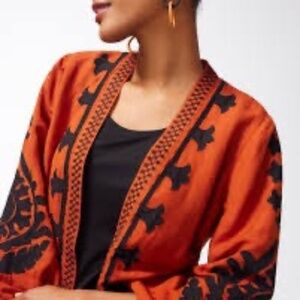 Chico's Orange and Black Embroidered Blazer